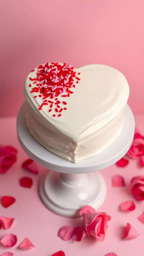 This heart-shaped cake is irresistibly moist and fluffy, layered with luscious cream frosting and finished with a sprinkle of love in red and pink. It’s as delightful to look at as it is to savor, striking the perfect harmony of sweetness in every bite.