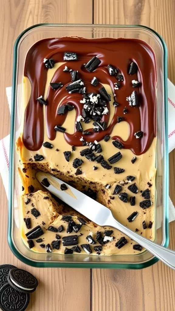 This dessert features a crunchy Oreo crust, a luscious peanut butter cream layer, and a silky chocolate topping. Each bite is a heavenly combination of flavors and textures, making it a delightful experience for your taste buds.