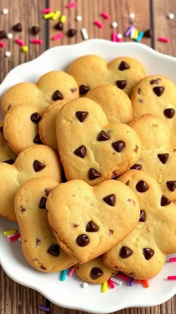 These heart-shaped chocolate chip cookies are soft, chewy, and packed with chocolate flavor. They have a buttery richness that perfectly complements the sweetness of the chocolate, making them a beloved treat for all ages.