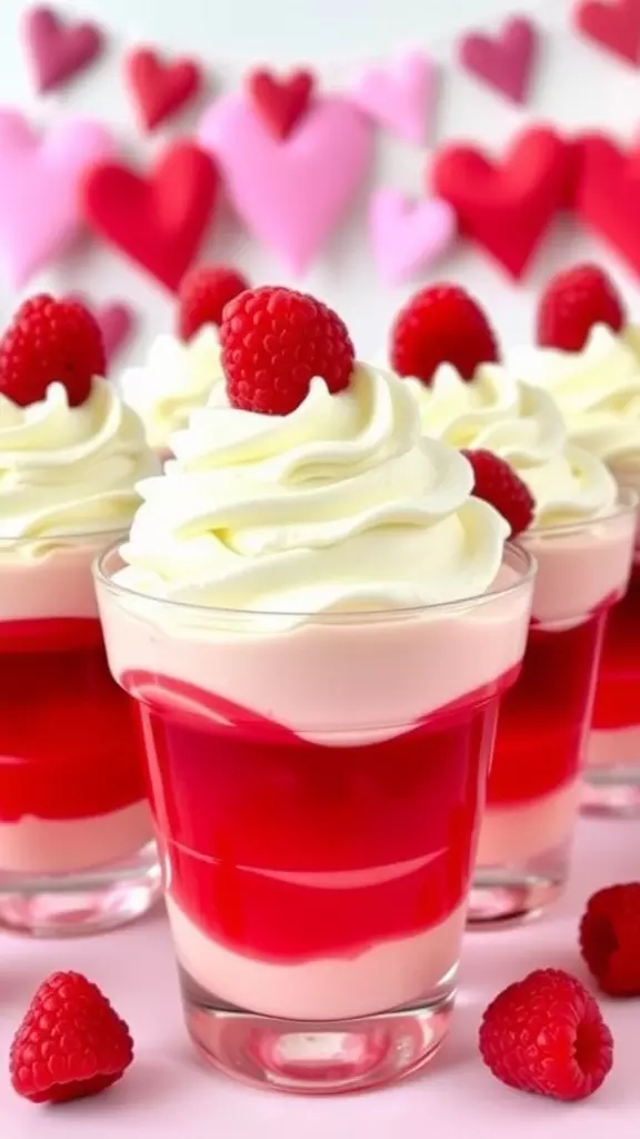 These raspberry jello cups are a playful and festive treat, featuring layers of fruity jello and creamy vanilla pudding. They're light, refreshing, and bursting with flavor, making them an ideal dessert for Valentine's Day celebrations or any festive occasion.