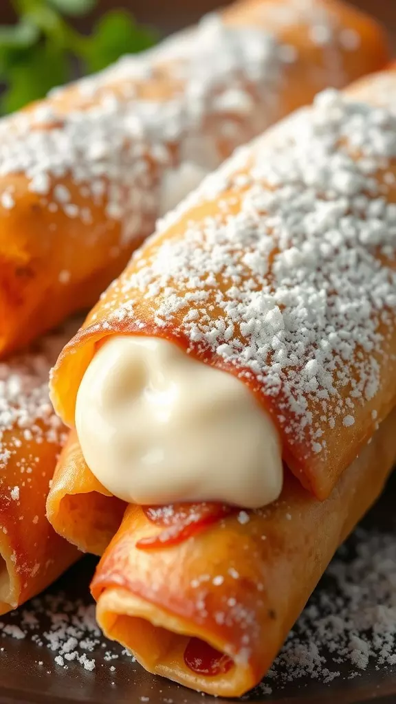 Delicious air fryer cheesecake chimichangas dusted with powdered sugar