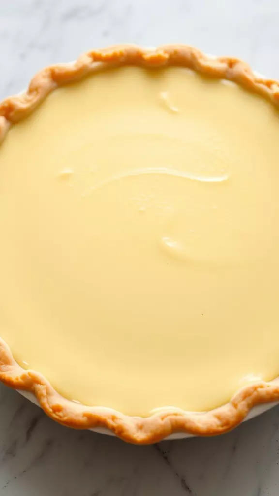 A close-up of a creamy lemon pie with a golden crust