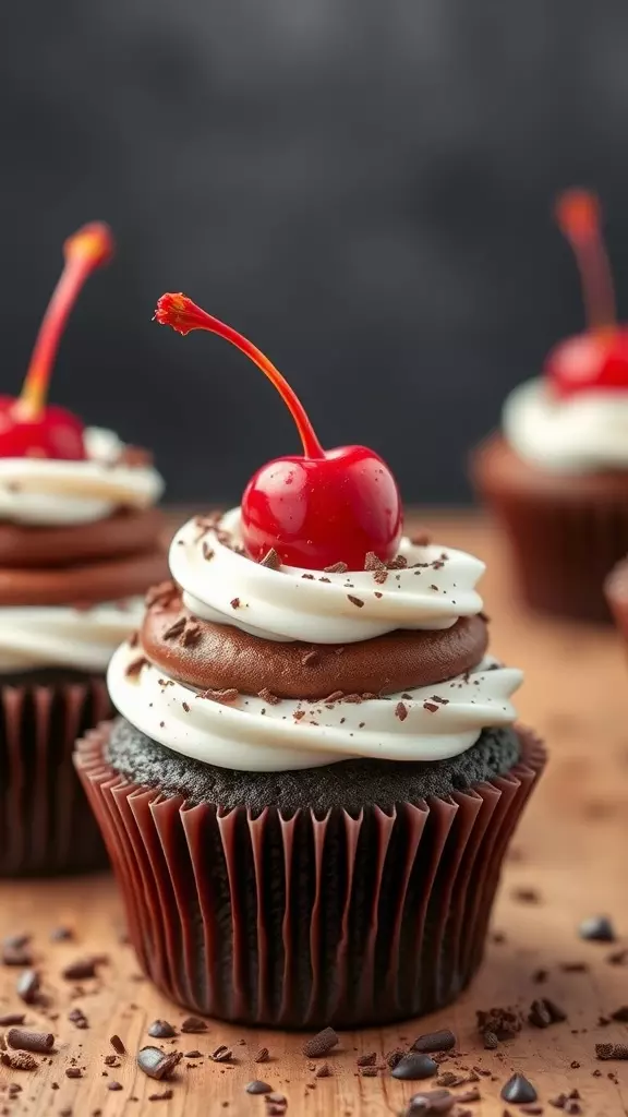 Delicious Black Forest Cupcake topped with a cherry