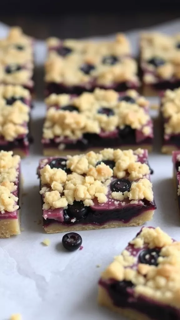 Delicious blueberry pie bars with a crumbly topping.