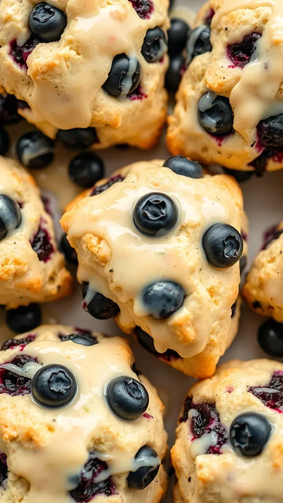 Plate of Buttermilk Lemon Blueberry Scones with Lemon Glaze