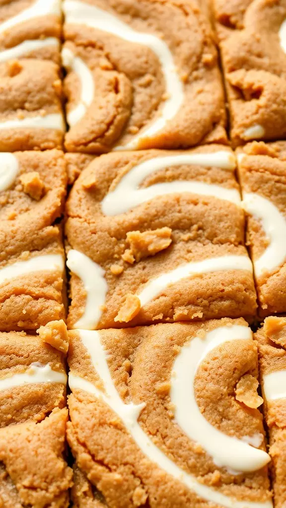 Close-up of Carrot Cake Cookie Bars with cream cheese drizzle.