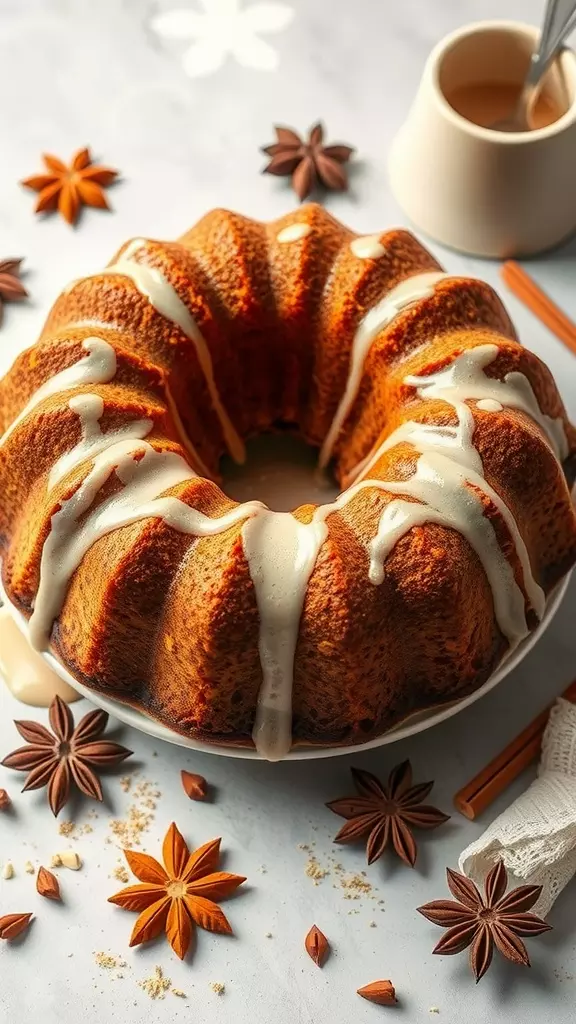 Chai Bundt Cake with spices around it