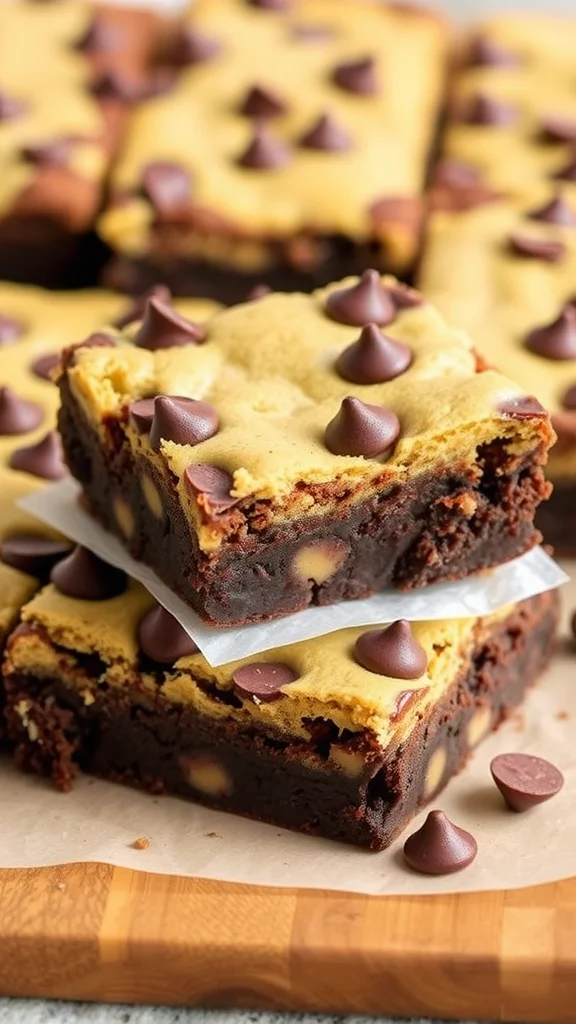 Chocolate chip cookie brownies with colorful Easter candy