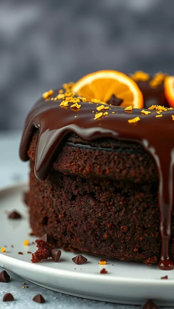 Chocolate Orange Cake with chocolate glaze and orange slices on top