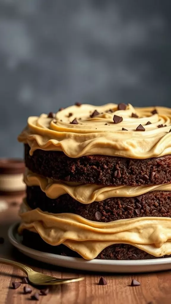 Chocolate peanut butter cake with layers and frosting