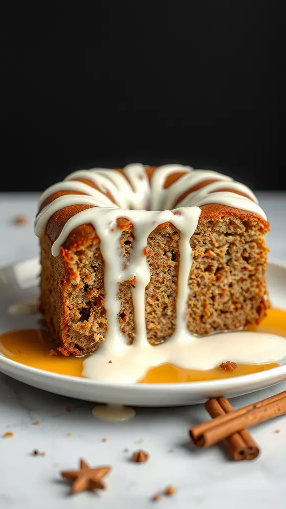 A delicious slice of Cinnamon Roll Poke Cake drizzled with icing.