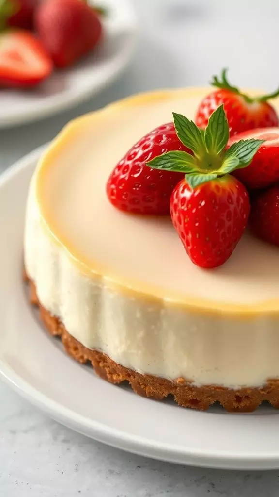 Classic New York Style Cheesecake with strawberries