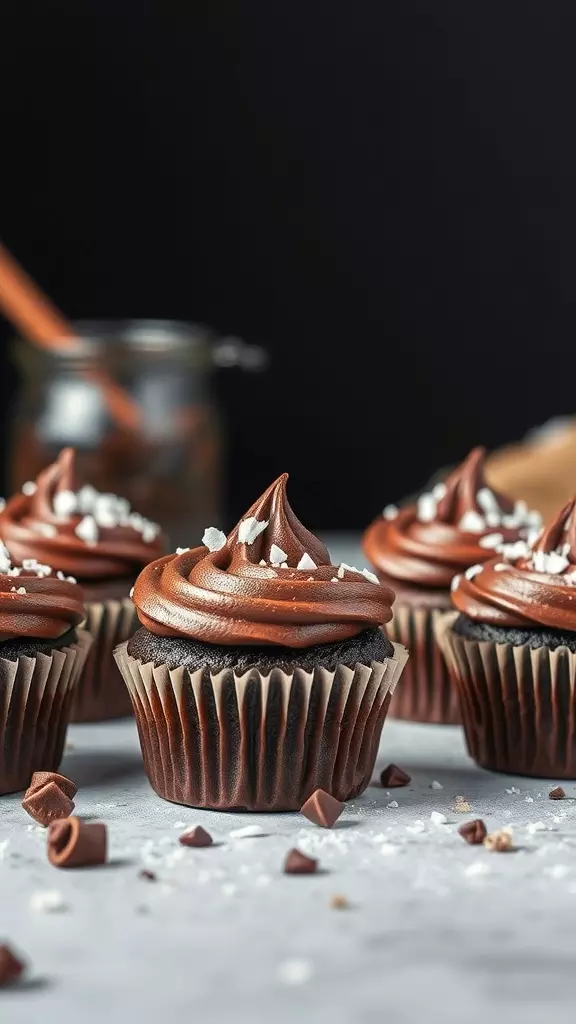 Coconutty Sourdough Chocolate Cupcakes with chocolate frosting and sprinkles