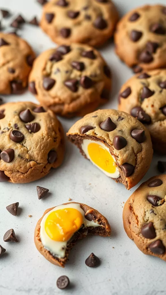 Chocolate chip cookies with Creme Egg filling