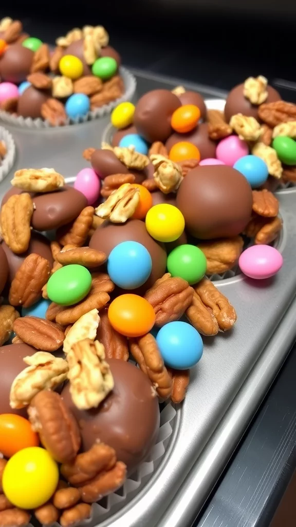 Colorful Easter candy clusters in a bowl.