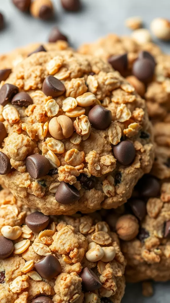 These cookies are a delightful mix of crunchy oats and rich chocolate. They feature chocolate chips and hazelnuts, making every bite a treat. Try making your own batch using this easy recipe to enjoy a tasty snack anytime!