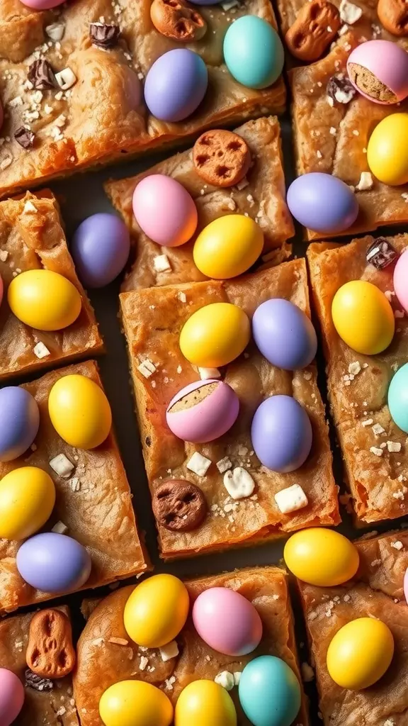 Delicious blondies topped with colorful Cadbury Mini Eggs