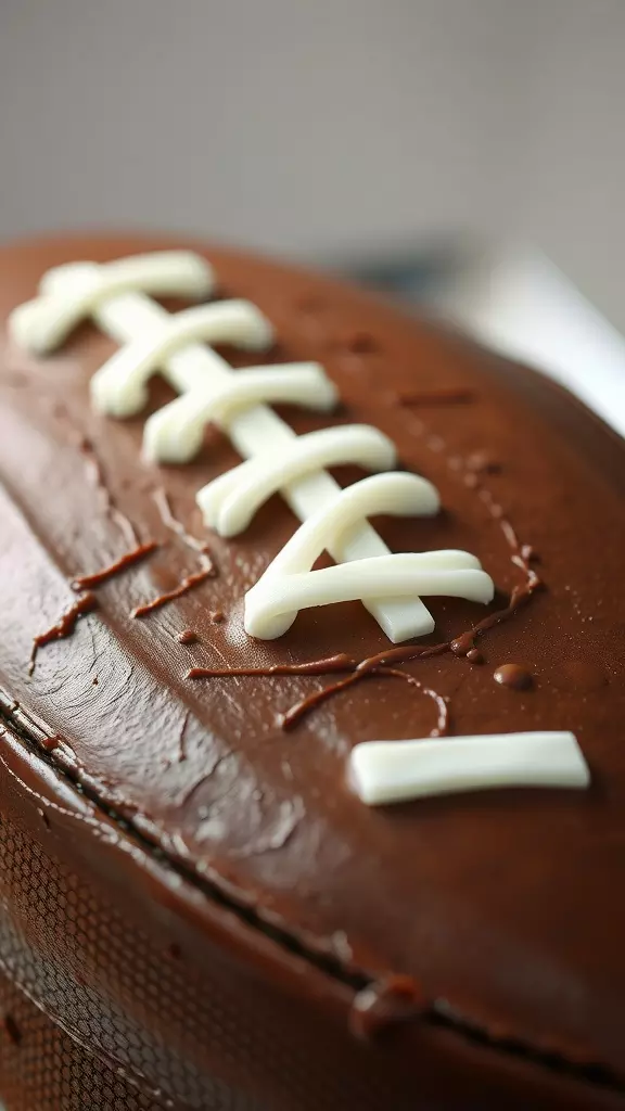 This football cake is a fun and simple treat for game day. It's shaped like a football and topped with chocolate frosting, making it a hit with everyone. Just slice it up and watch your guests enjoy every bite!