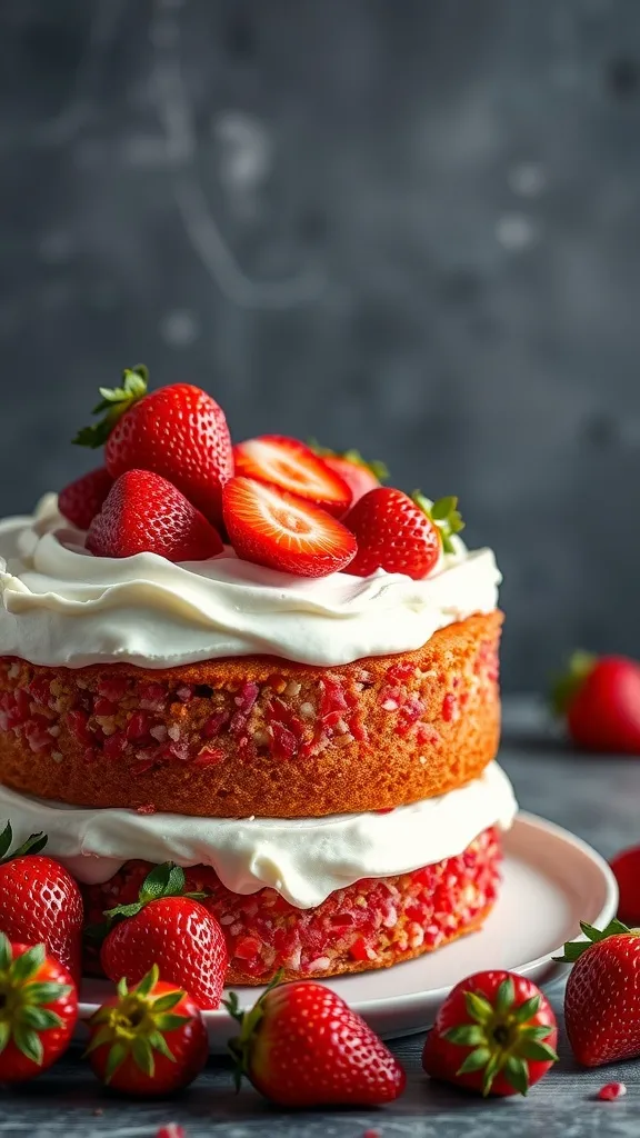 Nothing says springtime dessert quite like a fresh strawberry cake! This homemade version is soft, fluffy, and bursting with real strawberry flavor—no artificial extracts or gelatin here. Topped with a dreamy cream cheese frosting and juicy strawberries, this cake is perfect for birthdays, brunches, or any day that calls for something sweet and fruity.