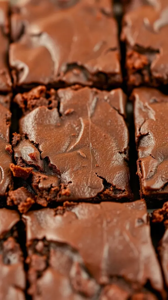 Close-up of fudgy vegan brownies cut into squares