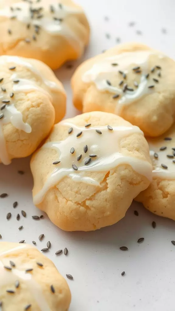 Glazed Lemon Poppy Seed Cookies with poppy seeds on top