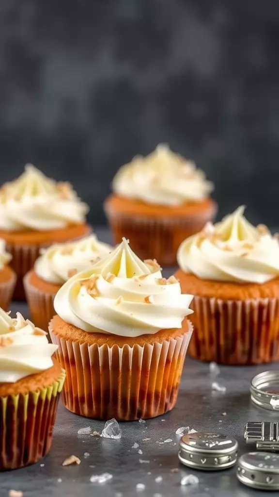 Gluten-free coconut cupcakes with creamy frosting and toasted coconut topping.