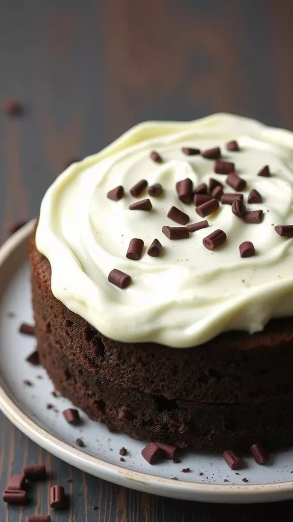 Gluten-free keto coffee chocolate cake with creamy frosting and chocolate sprinkles on top