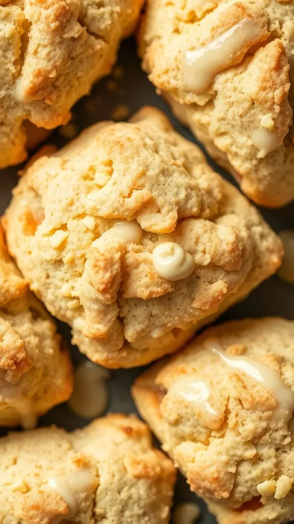 Freshly baked gluten-free scones with a drizzle of icing.