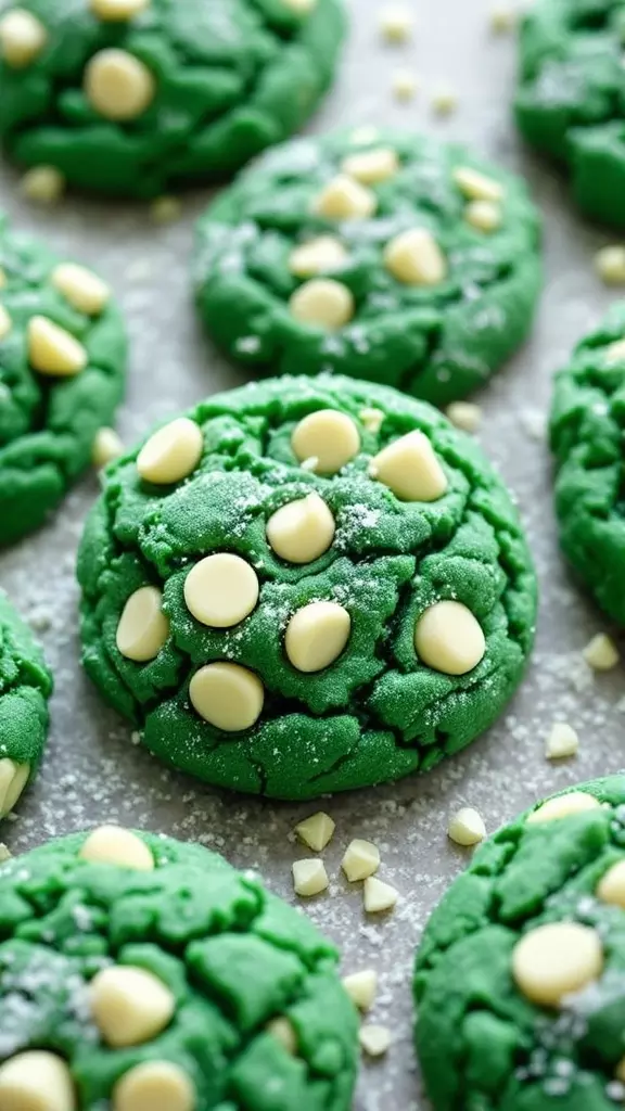 Green velvet cookies with white chocolate chips