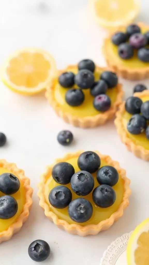 Individual Blueberry Lemon Pies topped with fresh blueberries.