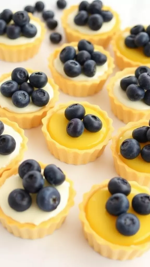 Individual blueberry lemon pies with creamy filling and fresh blueberries on top