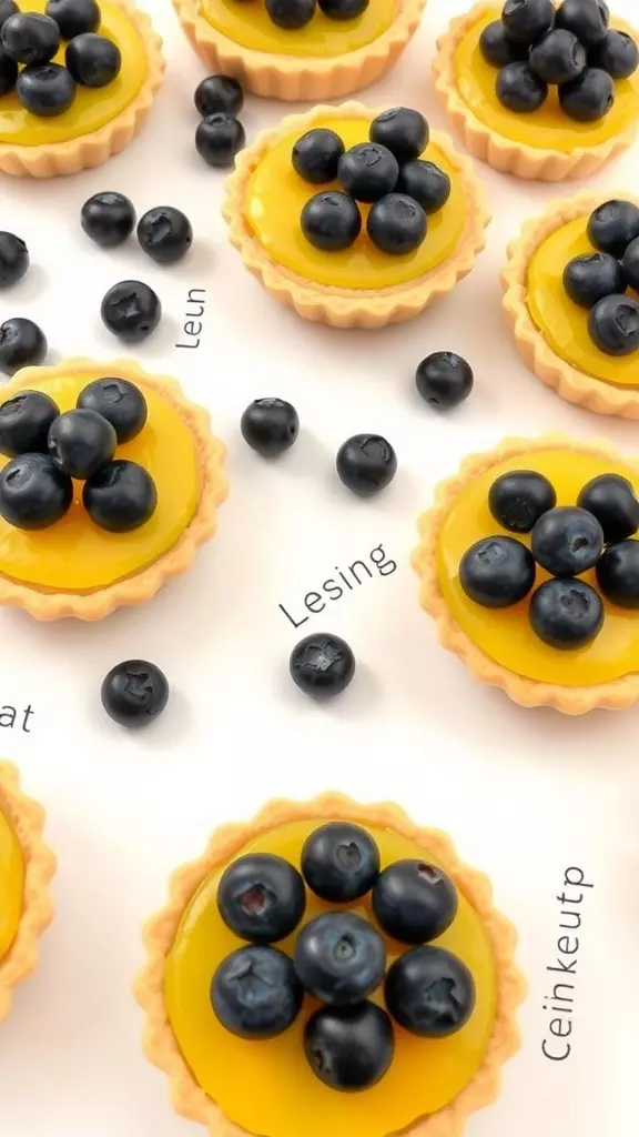 Individual blueberry lemon pies topped with fresh blueberries