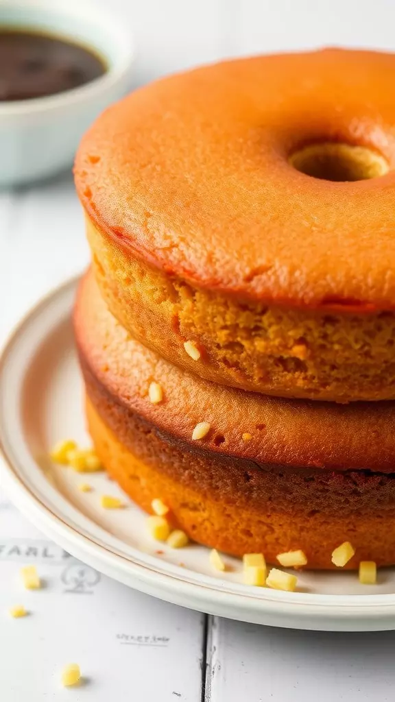 Instant Pot Yellow Cake stacked with crumbs on a plate