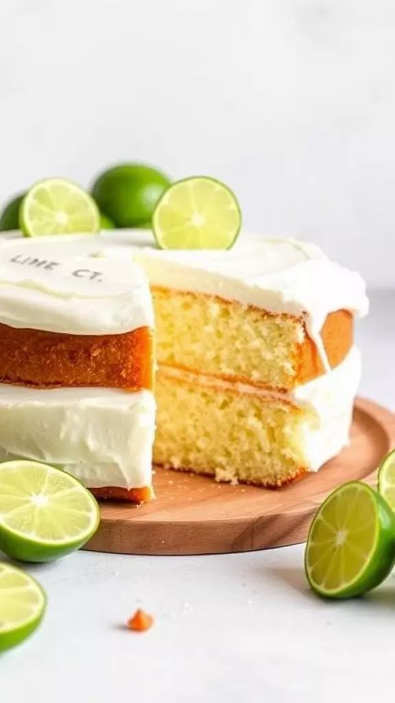 A delicious Key Lime Poke Cake with lime slices on top.