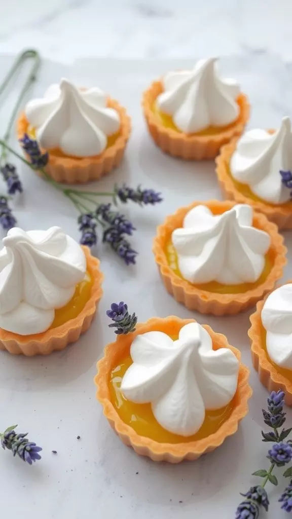 Lavender Lemon Meringue Tarts with fluffy meringue and lemon filling