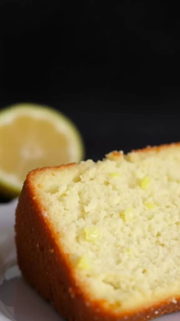 Slice of lemon buttermilk cake with a lemon half in the background