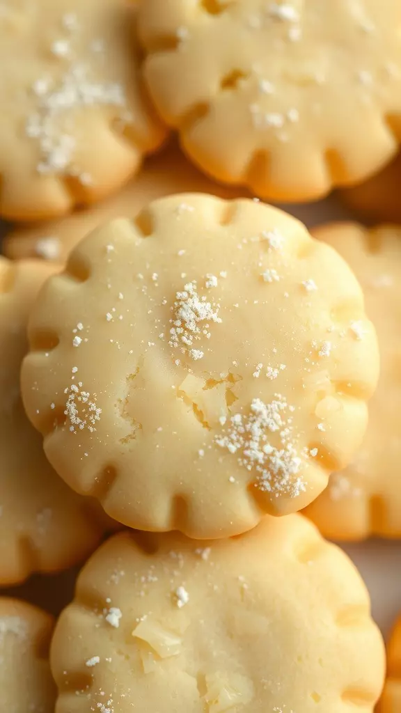 Close-up of Lemon Meltaway Cookies dusted with powdered sugar.