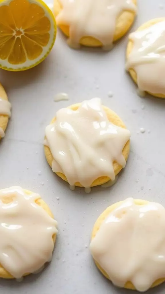 Lemon ricotta cookies with icing and a lemon half