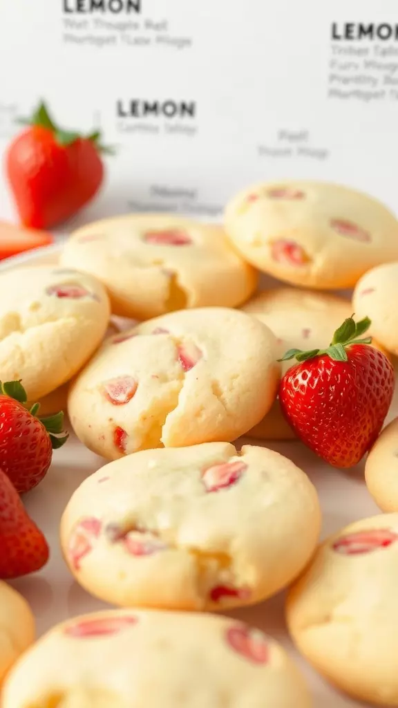 Lemon Strawberry Cool Whip Cookies with fresh strawberries