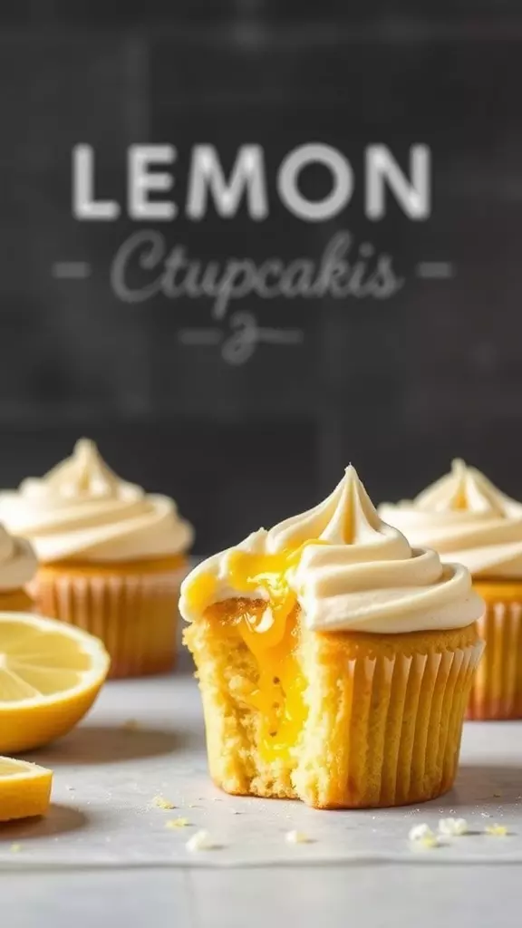 Lemon stuffed cupcakes with lemon filling and frosting