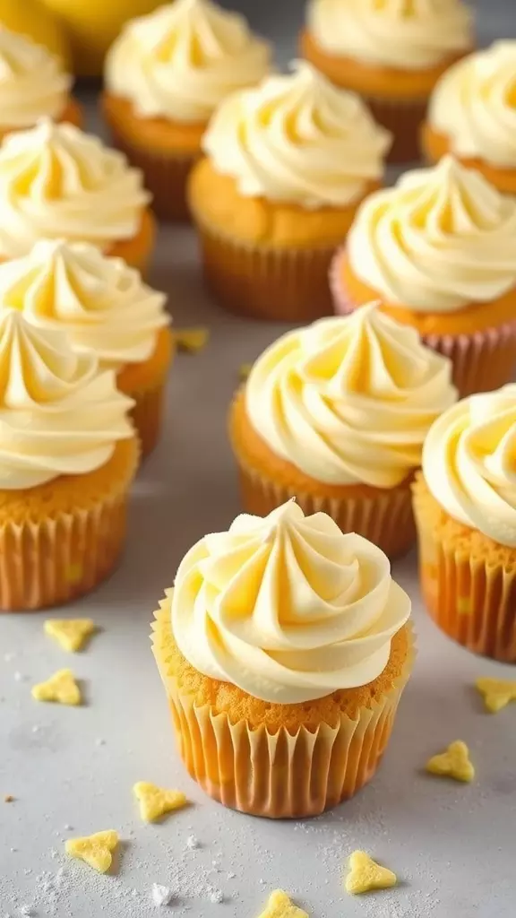 Lemon zucchini cupcakes with creamy frosting on top