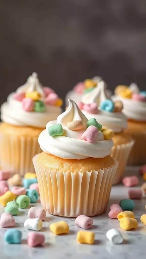 Cupcakes topped with marshmallows and frosting