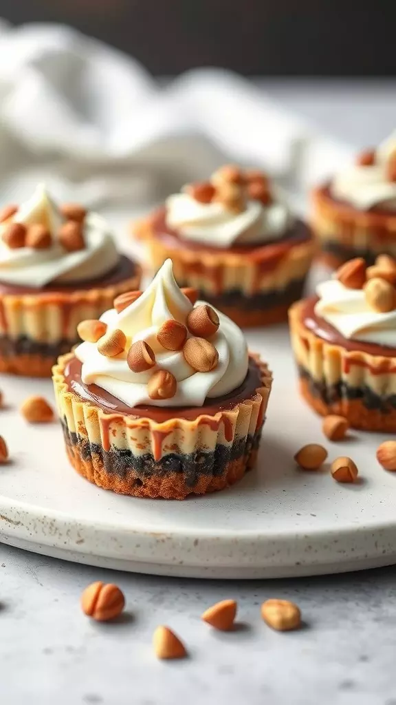 Mini cheesecakes with Nutella topping and hazelnuts