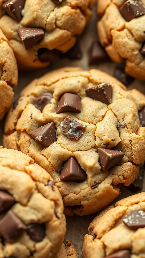 Close-up of freshly baked Paleo chocolate chip cookies