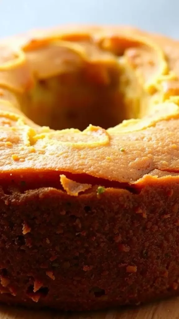 Close-up of a golden pound cake with a smooth texture.