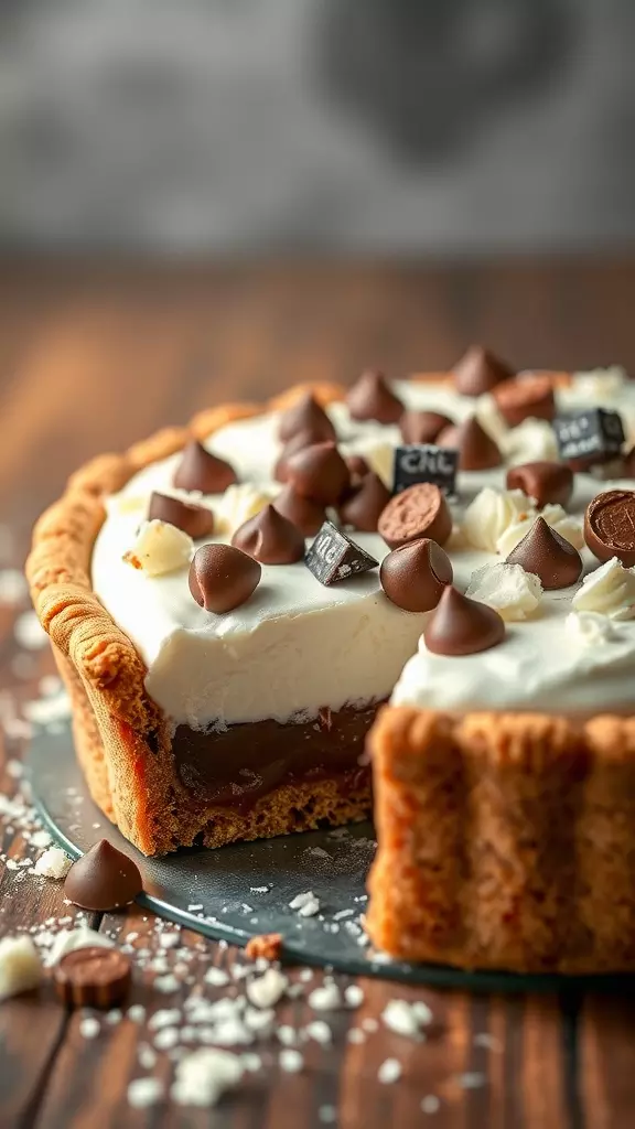 Delicious Spelt Coconut Cookie Pie topped with chocolate and coconut