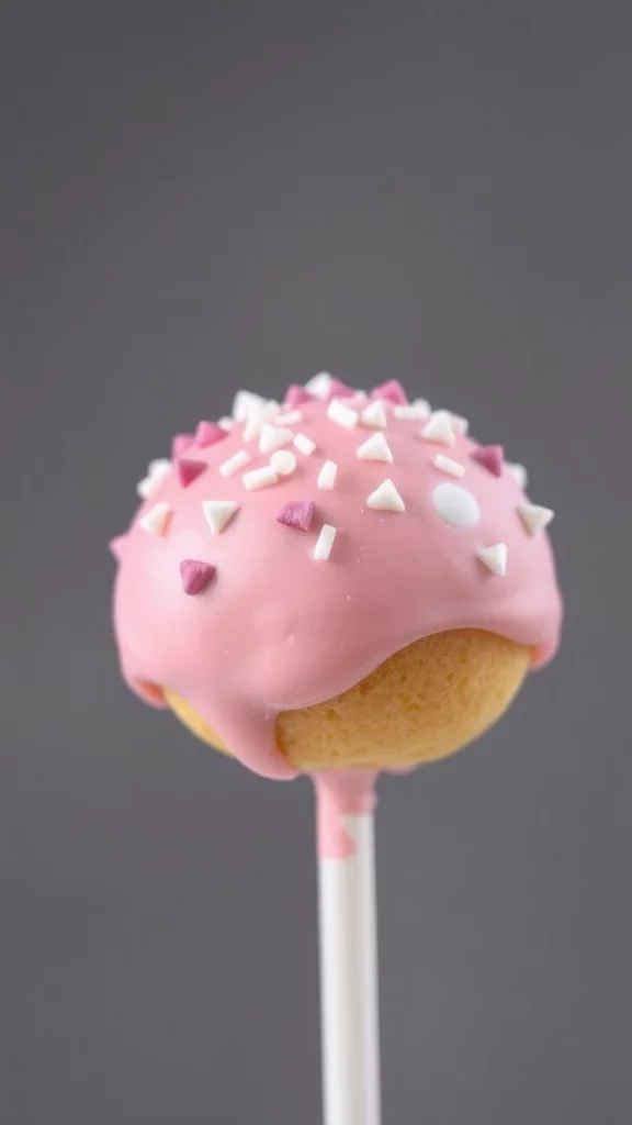 A delicious Starbucks-style cake pop on a stick.