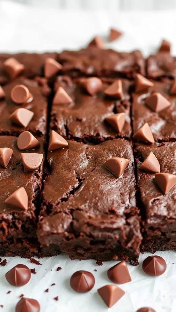 Rich, fudgy brownies topped with chocolate chunks.