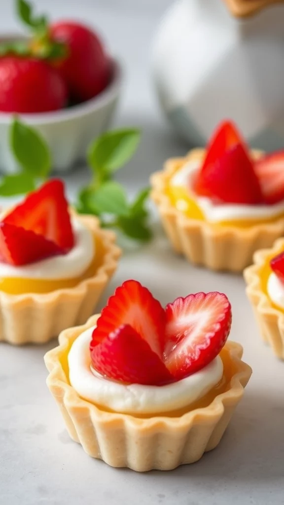 Strawberry and Mascarpone Tartlets topped with lemon curd and fresh strawberries