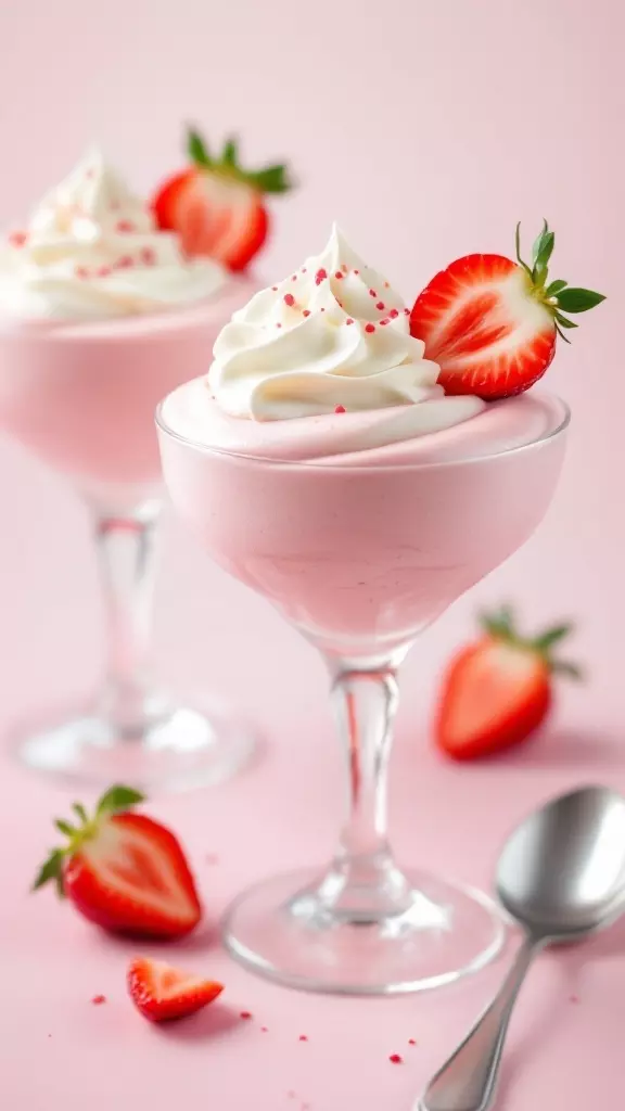 This strawberry mousse is a creamy treat that everyone will love. It's simple to make and perfect for sharing with friends or family. Top it off with whipped cream and fresh strawberries for a delightful finish!